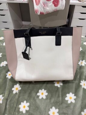 kate spade large laptop bag— Pink, White & Black Colorblock Leather Tote